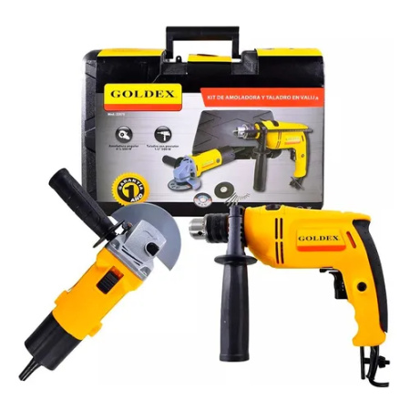 KIT GOLDEX EN VALIJA AMOLADORA 500W Y TALADRO 13MM