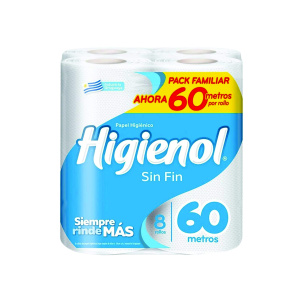 PAPEL HIGIENICO HIGIENOL 60MT X 8 UN