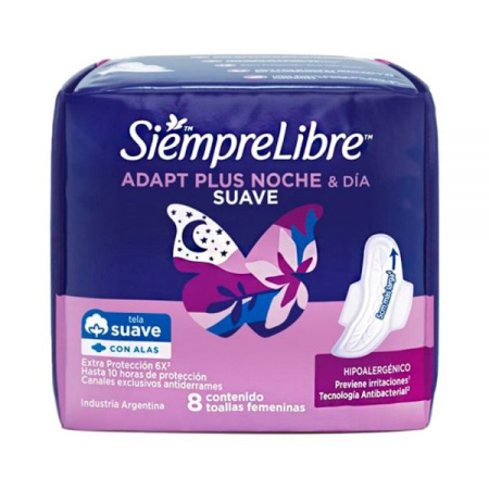 TOALLAS FEMENINAS SIEMBRE LIBRE NOCHE Y DIA X 8