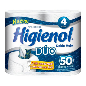 PAPEL HIGIENICO HIGIENOL DUO 50 MT DOBLE HOJA