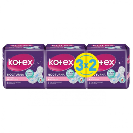 TOALLAS FEMENINAS KOTEX NOCTURNAS 3X2
