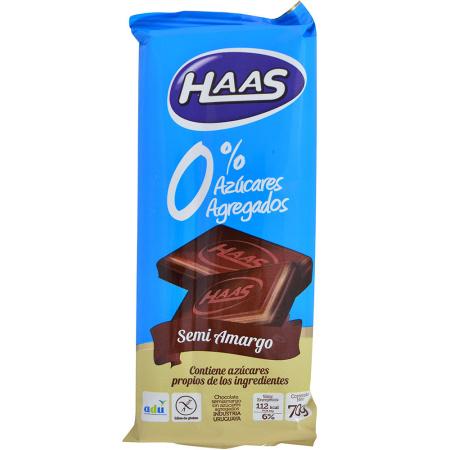 CHOCOLATE HAAS 0% AZUCAR SEMI AMARGO 70G