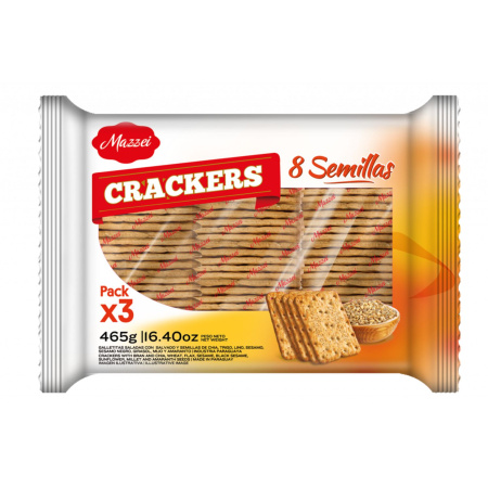 GALLETA CRACKER 8 SEMILLA MAZZEI TRIPACK 465GR