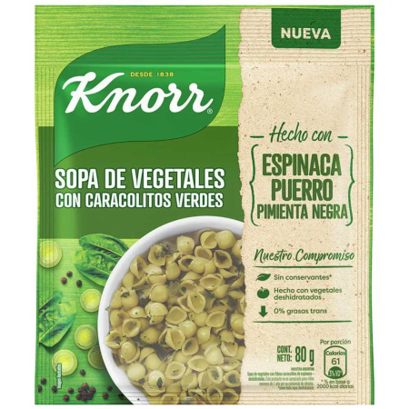 SOPA KNORR VEGETALES.C/PASTA VERDE 80GR.