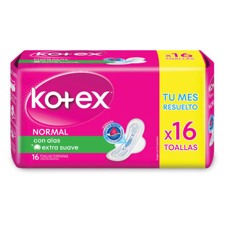 TOALLAS FEMENINAS KOTEX NORMAL C/ALAS X 16