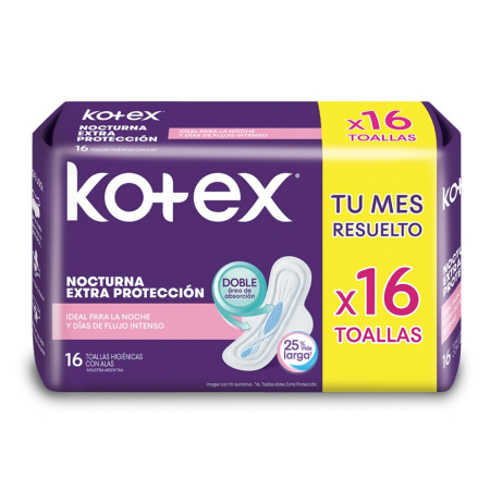 TOALLAS FEMENINA KOTEX NOCTURNAS C/ALAS X16