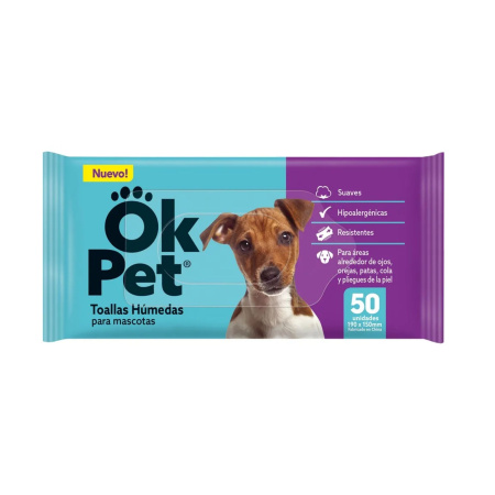 TOALLAS HUMEDAS PARA MASCOTA OKPET X 50