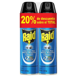 INSECTICIDA RAID AZUL MATA MOSCAS Y MOSQUITOS X2 360CC