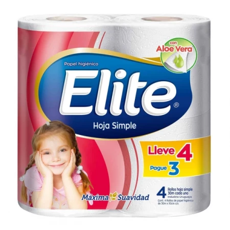 PAPEL HIGIENICO.ELITE HOJA SIMPLE 30MT X4 UN