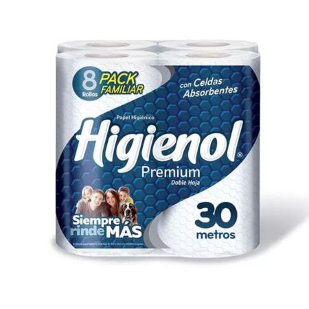 PAPEL HIGIENICO HIGIENOL PREMIUM DOY PACK X8 UN