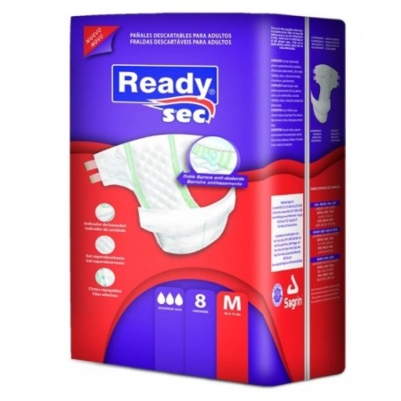 PAÑALES READYSEC ADULTO ELASTICOS M x 8