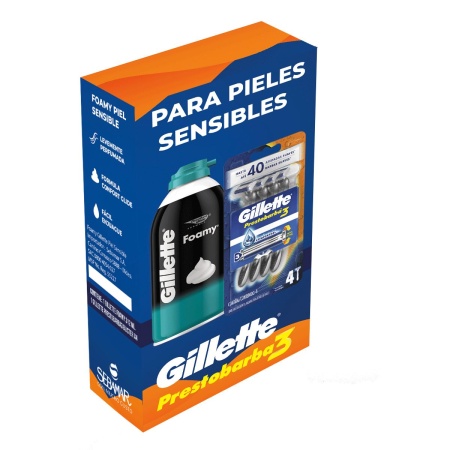 PACK GILLETTE PRESTOBARBA 3 + ESPUMA SENSIBLE
