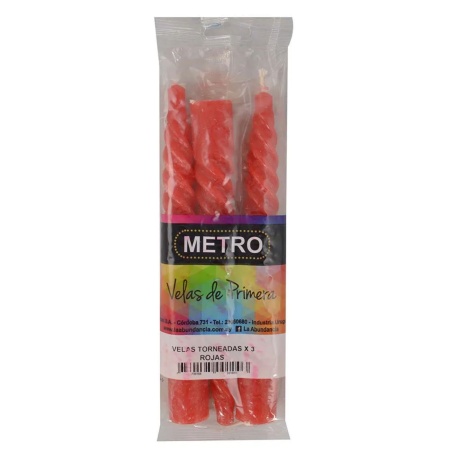 VELAS TORNEADAS METRO X 3 ROJA