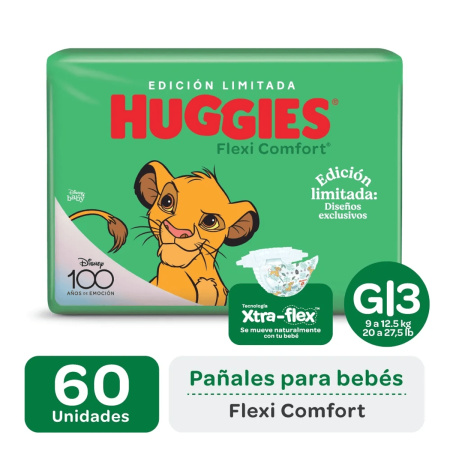 PAÑALES HUGGIES FLEXI COMFORT G x 60