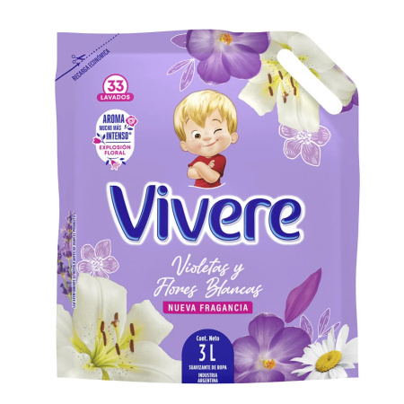 SUAVIZANTE VIVERE 3 LT. VIOLETAS Y FLORES BLANCAS DOY PACK