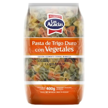 FIDEOS LAS ACACIAS 3 SABORES VEGETALES CORBATITA 400 GR