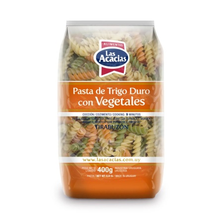 FIDEOS LAS ACACIAS 3 SABORES VEGETALES TIRABUZON 400 GR