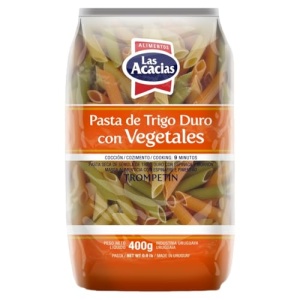 FIDEOS LAS ACACIAS 3 SABORES VEGETALES TROMPETITA 400 GR