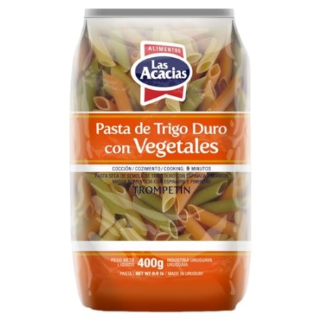 FIDEOS LAS ACACIAS 3 SABORES VEGETALES TROMPETITA 400 GR