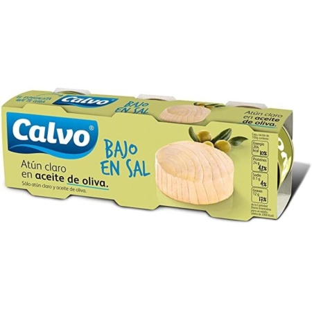 ATUN CLARO EN ACEITE OLIVA BAJO EN SAL CALVO X 3