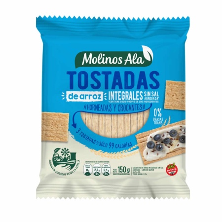 TOSTADAS DE ARROZ INTEGRAL SIN SAL MOLINOS ALA 150 GR.