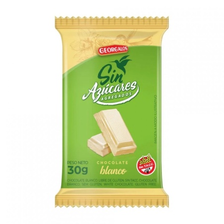 CHOCOLATE GEORGALOS BLANCO SIN AZUCAR 30 GR