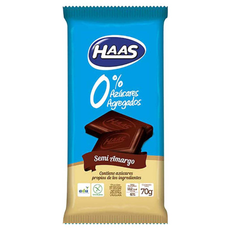 CHOCOLATE HAAS 0% AZUCAR SEMI AMARGO 150 GR