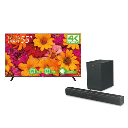 SMART TV XION 55" 4K + BARRA DE SONIDO BAR60