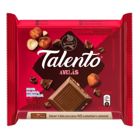 CHOCOLATE TALENTO GAROTO LECHE/AVELLANA 85 GR