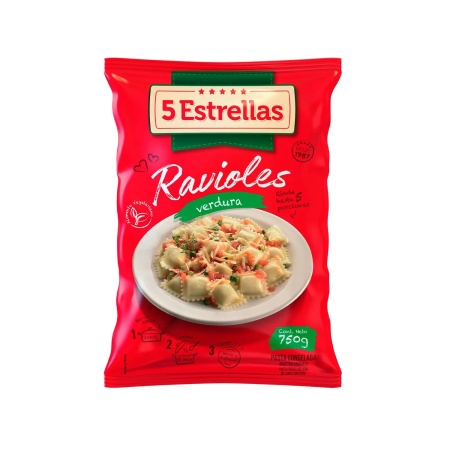 RAVIOLES 5 ESTRELLAS VERDURA 750 GR.