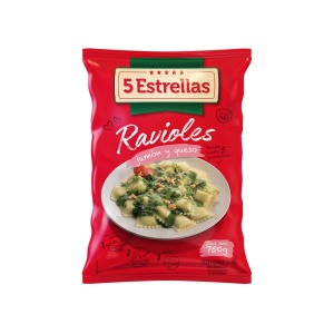 RAVIOLES 5 ESTRELLAS JAMON Y QUESO 750 GR.