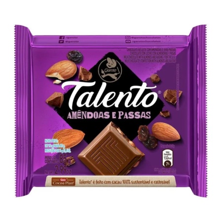 CHOCOLATE TALENTO ALMENDRAS/PASAS 85 GR