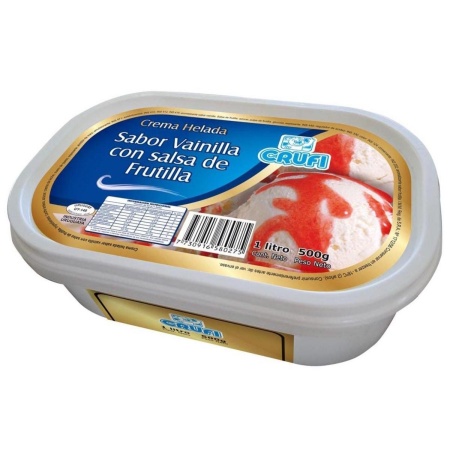 HELADO CRUFI VAINILLA CON SALSA DE FRUTILLA 1 LT.