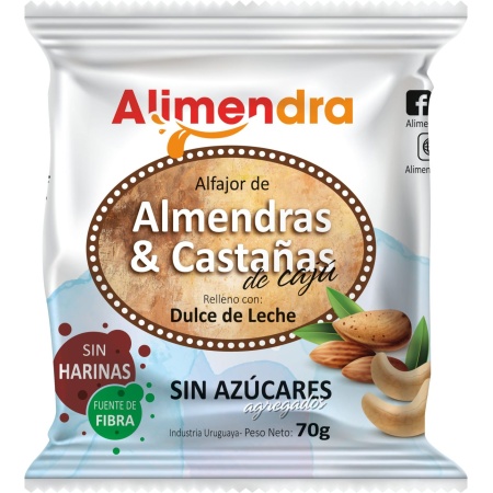 ALFAJOR ALIMENDRA ALMENDRAS/CASTAÑAS S/AZUCAR, DULCE DE LECHE