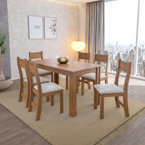 JUEGO COMEDOR AZUL MADERA 6 SILLAS