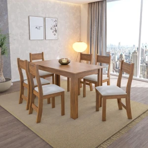 JUEGO COMEDOR AZUL MADERA 6 SILLAS