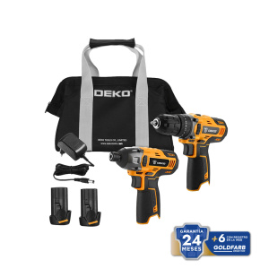 COMBO TALADRO + ATORNILLADOR DEKO CON BATERÍA, CARGADOR y BOLSO